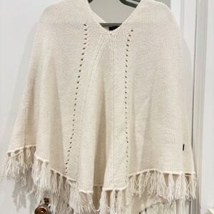 BCBGMaxAzria Ivory Knit Poncho with Fringe